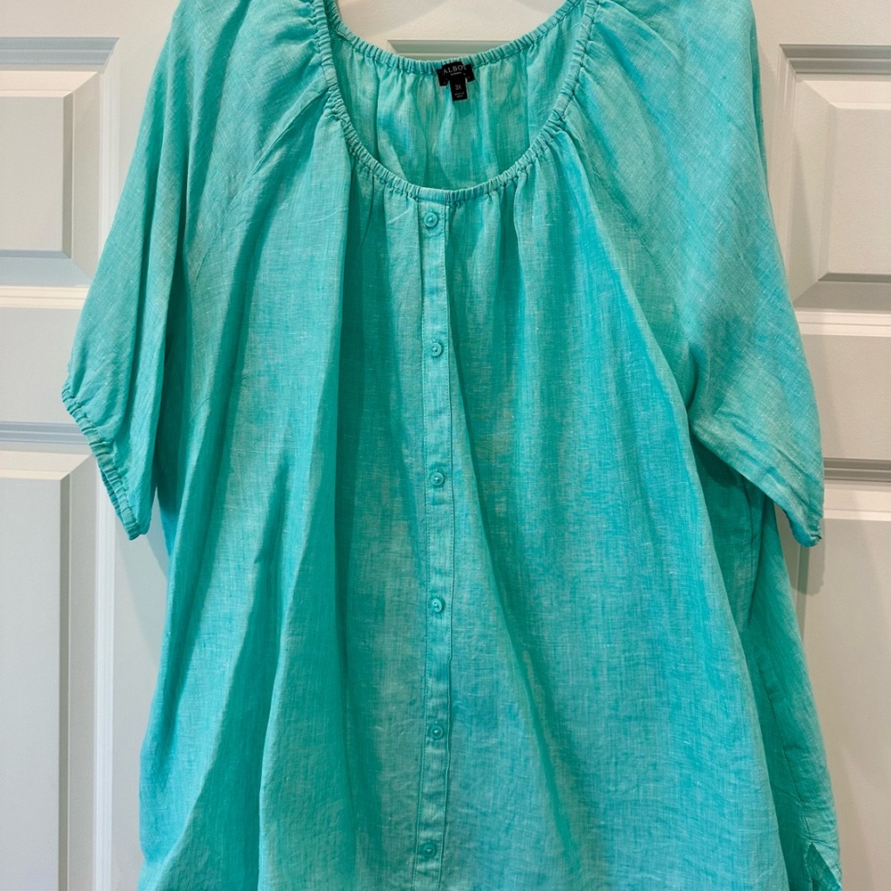 Women's Turquoise Linen Blouse